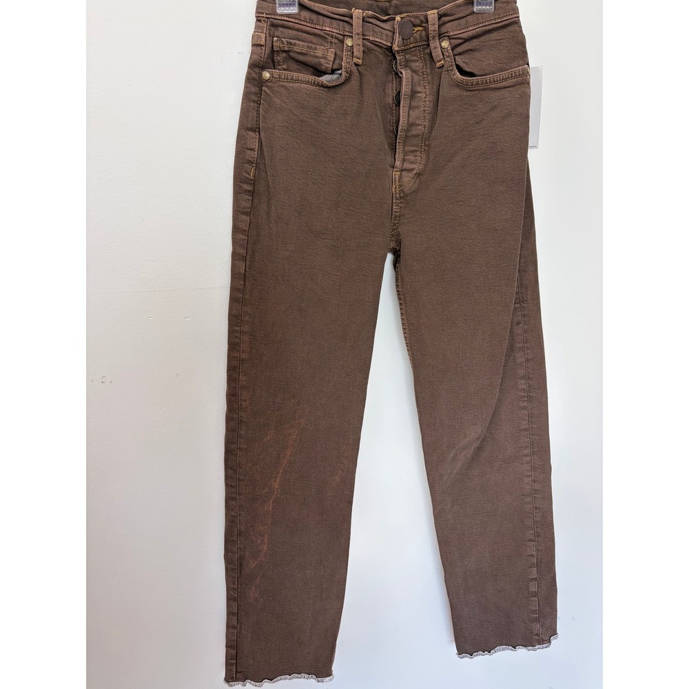 RE/DONE 70s Ultra High Rise Stove Pipe Jeans Women 24 Brown Boho Raw Hem